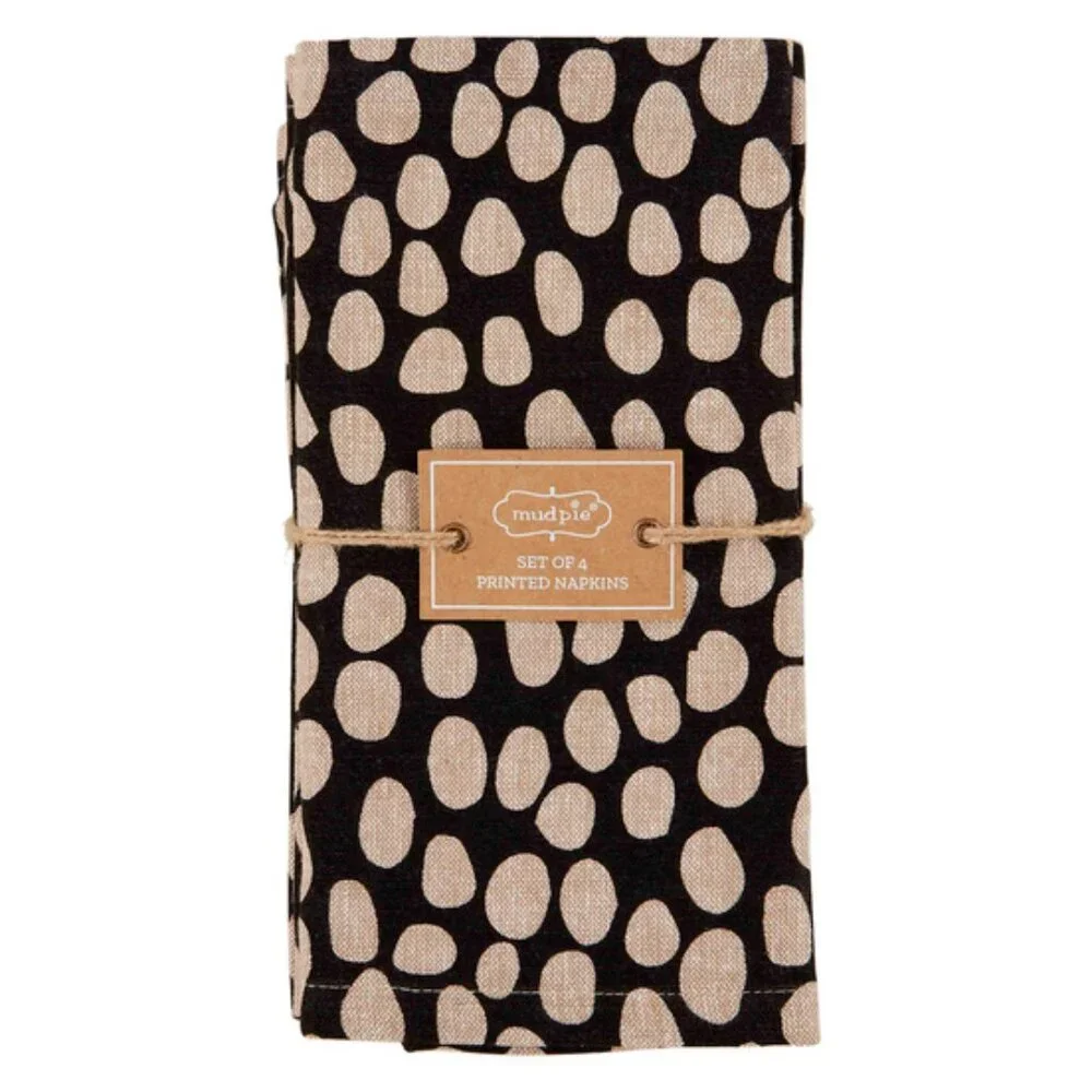 Mud Pie Black with Tan Dots Napkin Set (Four)/NWT
